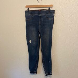 SPANX Dark Wash High Waist Distressed Raw Edge Hem Jeans Size Medium